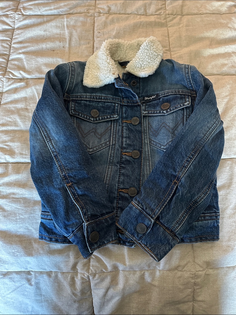 Wrangler Kids Denim Jacket with Cream Sherpa Collar - Blue